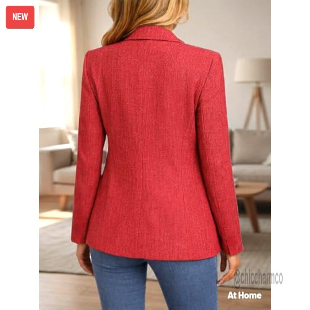 Women's Tweed Plaid Blazer Jacket Fully Lined Business Casual Work Coat - Picture 5 of 6
